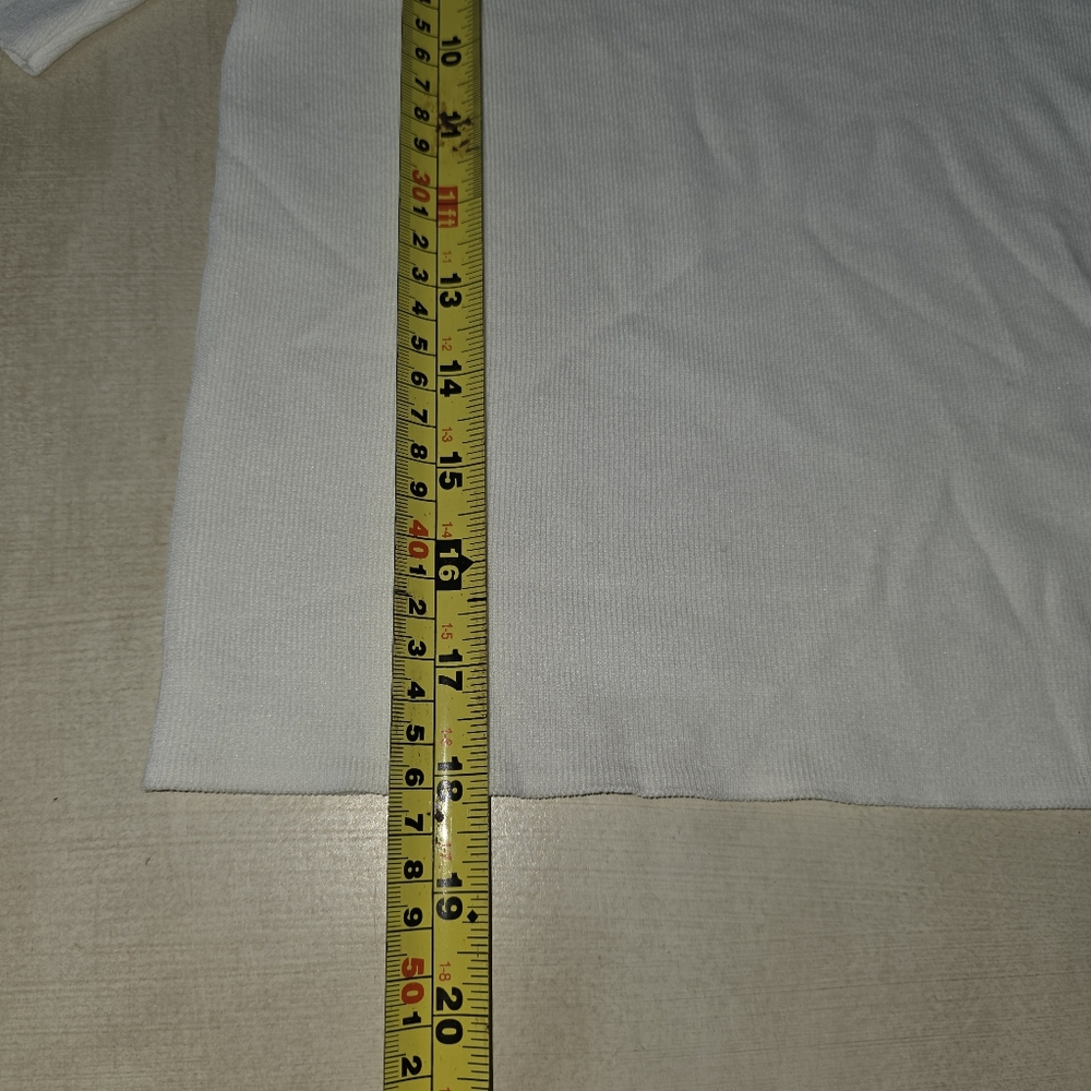 Zara White Sheer Mesh Yoke Ribbed Knit Top Short Sleeve Size Medium - Picture 6 of 9